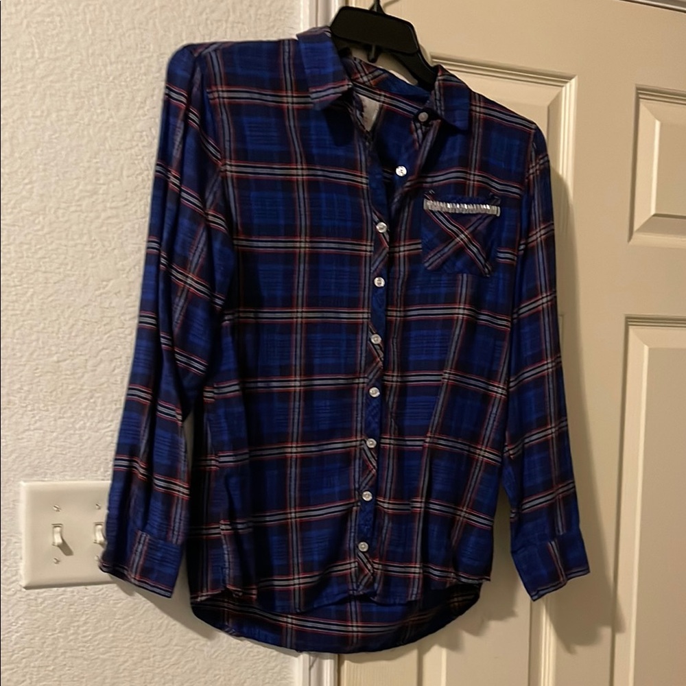 Justice Blue and Red Button Down Shirt